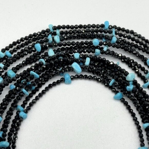Jay King Necklace Black Spinel Turquoise & 7 Strand Layered Sterling Silver 18" - Picture 8 of 11
